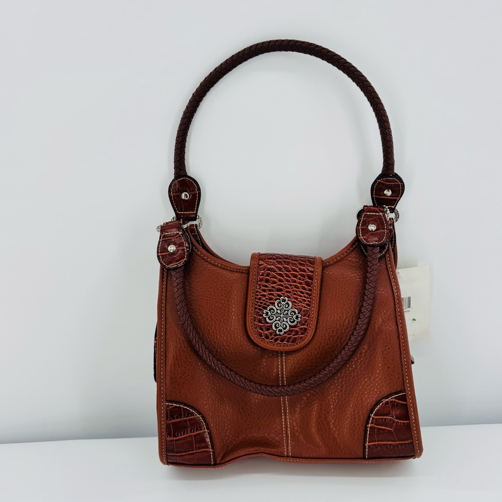 Rosetti Handbag Brown Faux‎ Leather Magnetic Snap Closure Embellished Purse New